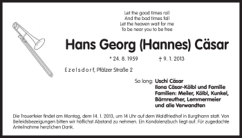 Traueranzeige von Hans Georg Cäsar von Der Bote
