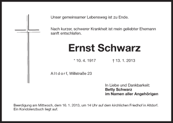 Traueranzeige von Ernst Schwarz von Der Bote