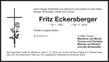 Traueranzeige von Fritz Eckersberger von Der Bote