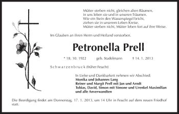 Traueranzeige von Petronella Prell von Der Bote