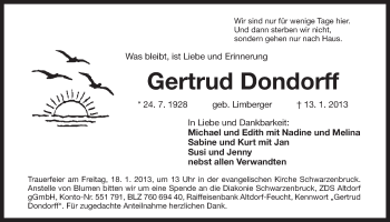 Traueranzeige von Gertrud Dondorff von Der Bote