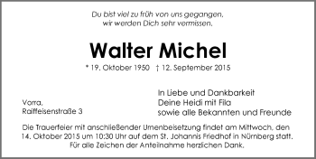 Traueranzeige von Walter Michel von Hersbrucker Zeitung