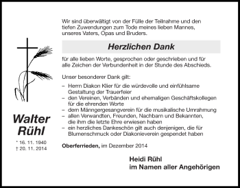 Traueranzeige von Walter Rühl von Der Bote