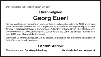Traueranzeige von Georg Euerl von Der Bote