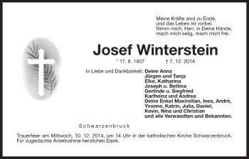 Traueranzeige von Josef Winterstein von Der Bote