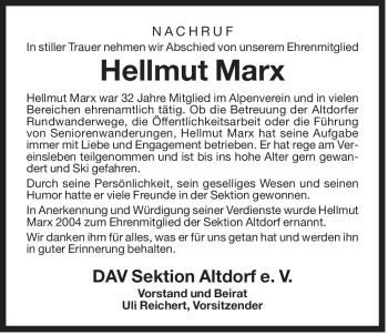 Traueranzeige von Hellmut Marx von Der Bote