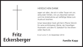Traueranzeige von Fritz Eckersberger von Der Bote
