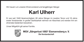 Traueranzeige von Karl Ulherr von Der Bote