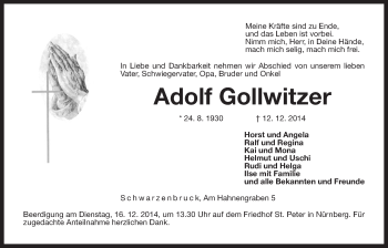 Traueranzeige von Adolf Gollwitzer von Der Bote