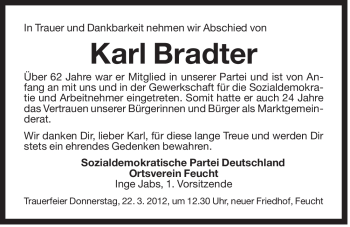 Traueranzeige von Karl Bradter von Der Bote