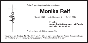 Traueranzeige von Monika Reif von Der Bote