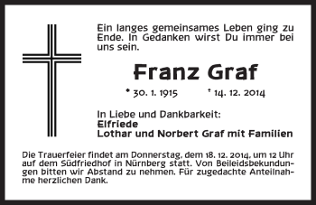Traueranzeige von Franz Graf von Der Bote
