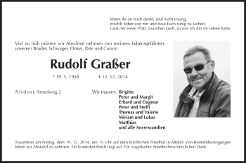 Traueranzeige von Rudolf Graßer von Der Bote