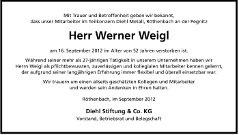 Traueranzeige von Werner Weigl von Der Bote