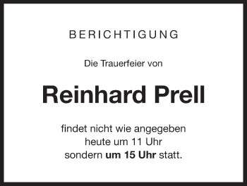 Traueranzeige von Reinhard Prell von Der Bote