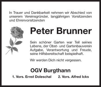 Traueranzeige von Peter Brunner von Der Bote