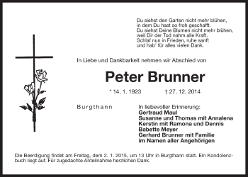 Traueranzeige von Peter Brunner von Der Bote