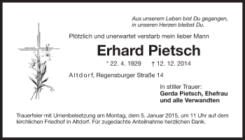 Traueranzeige von Erhard Pietsch von Der Bote