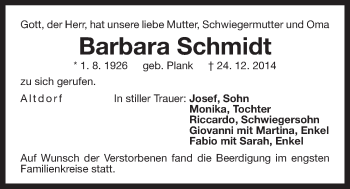 Traueranzeige von Barbara Schmidt von Der Bote