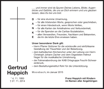 Traueranzeige von Gertrud Happich von Der Bote