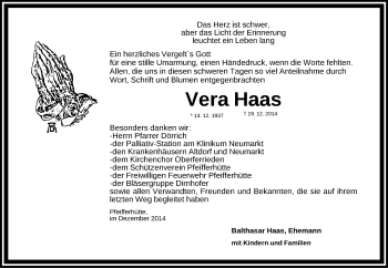 Traueranzeige von Vera Haas von Der Bote