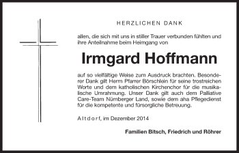 Traueranzeige von Irmgard Hoffmann von Der Bote