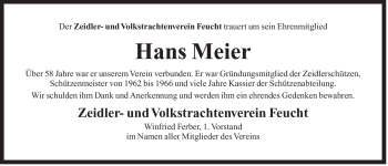 Traueranzeige von Hans Meier von Der Bote