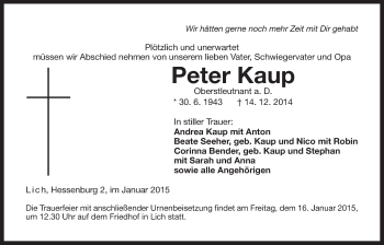 Traueranzeige von Peter Kaup von Der Bote