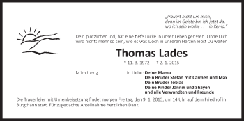 Traueranzeige von Thomas Lades von Der Bote