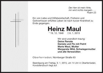 Traueranzeige von Heinz Maul von Der Bote