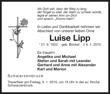 Traueranzeige von Luise Lipp von Der Bote