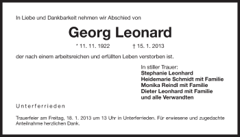 Traueranzeige von Georg Leonard von Der Bote