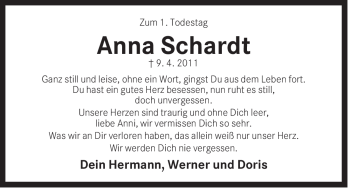Traueranzeige von Anna Schardt von Der Bote