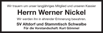 Traueranzeige von Werner Nickel von Der Bote