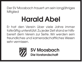 Traueranzeige von Harald Abel von Der Bote