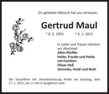 Traueranzeige von Gertrud Maul von Der Bote