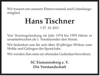 Traueranzeige von Hans Tischner von Der Bote