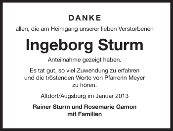 Traueranzeige von Ingeborg Sturm von Der Bote