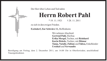 Traueranzeige von Robert Pahl von Der Bote