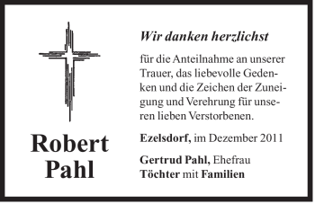 Traueranzeige von Robert Pahl von Der Bote