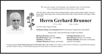 Traueranzeige von Gerhard Brunner von Der Bote