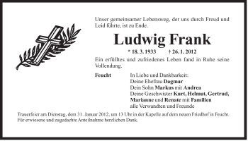 Traueranzeige von Ludwig Frank von Der Bote