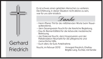 Traueranzeige von Gerhard Friedrich von Der Bote