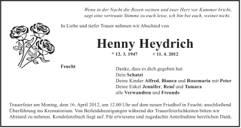 Traueranzeige von Henny Heydrich von Der Bote