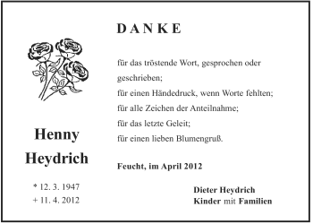 Traueranzeige von Henny Heydrich von Der Bote