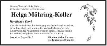 Traueranzeige von Helga Möhring-Koller von Der Bote