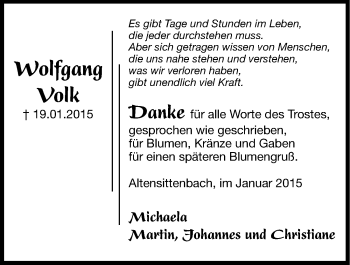 Traueranzeige von Wolfgang Volk von Hersbrucker Zeitung