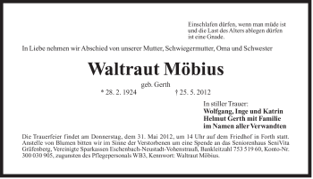 Traueranzeige von Waltraut Möbius von Der Bote
