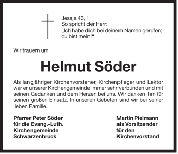 Traueranzeige von Helmut Söder von Der Bote