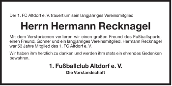 Traueranzeige von Hermann Recknagel von Der Bote